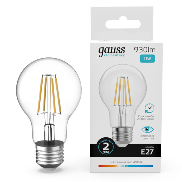 ���� ����� ����������� GAUSS Filament Elementary 11�� �27 LED 930�� 4100� �����   ������ ������